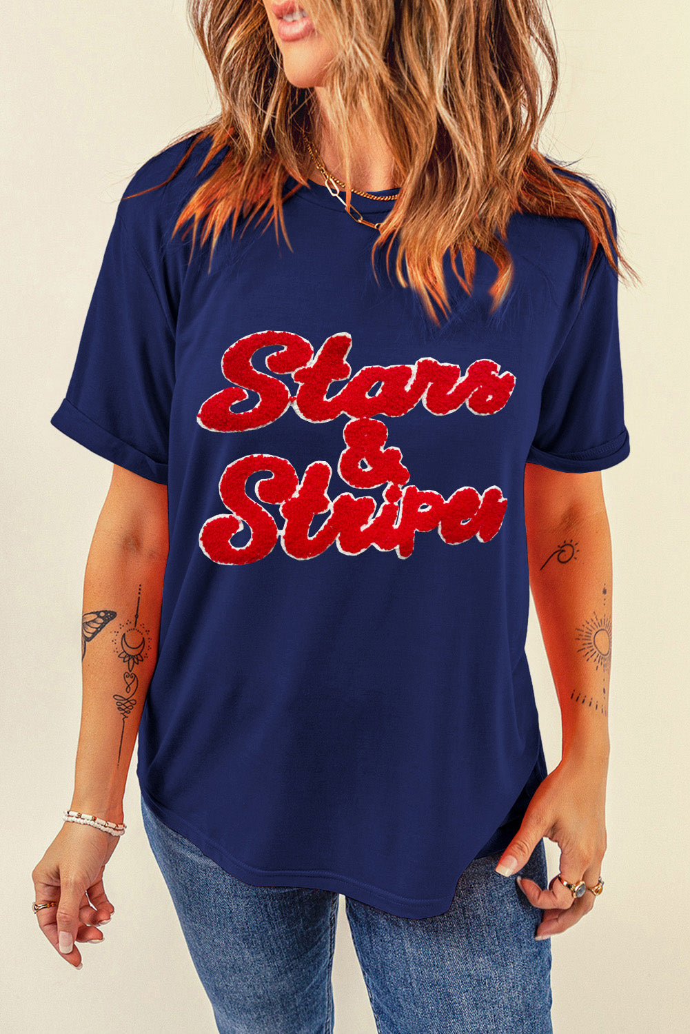 Preorder Stars and Stripes Letter Round Neck Short Sleeve T-Shirt