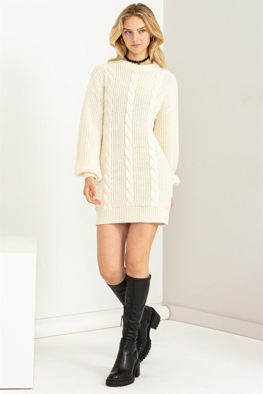 Carley Cable-Knit Ribbed Mini Sweater Dress