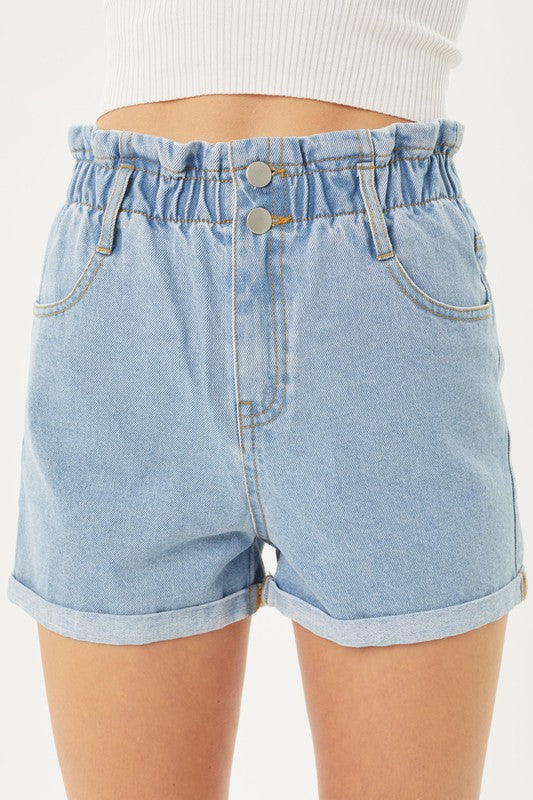 Double Buttoned Waistband Denim Shorts