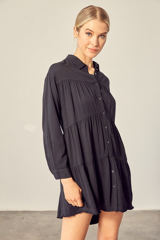 RHONDA TIERED MINI SHIRTDRESS