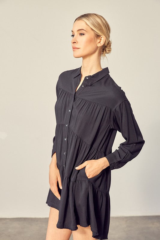 RHONDA TIERED MINI SHIRTDRESS