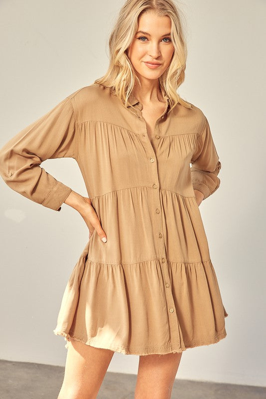 RHONDA TIERED MINI SHIRTDRESS