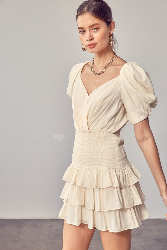 SUNDAY BRUNCH PUFF SLEEVE RUFFLE DRESS