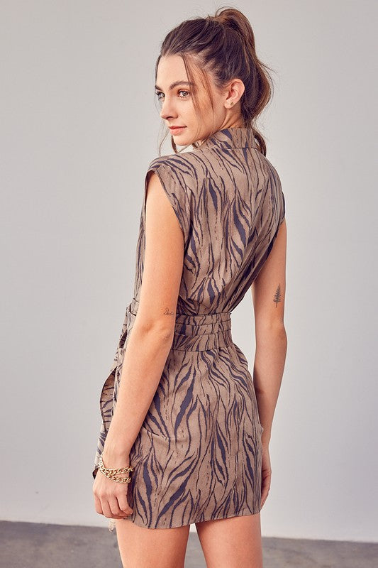 TIGER PRINT FRONT TIE DRESS