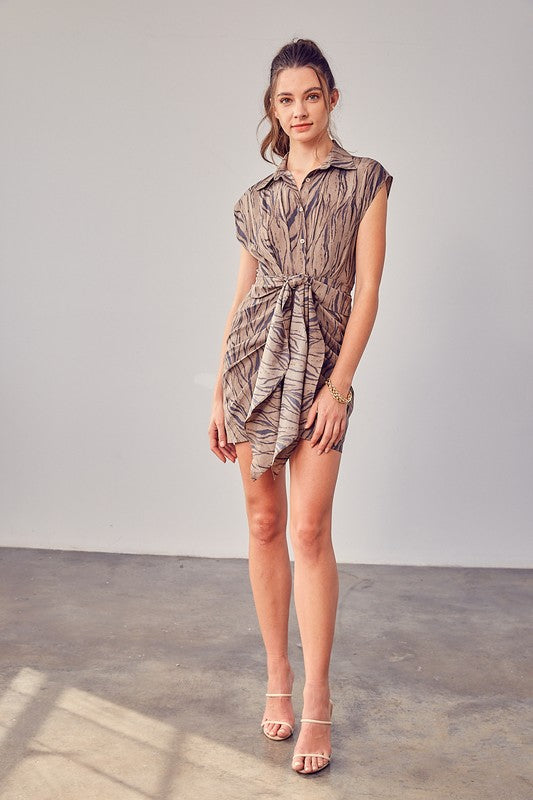 TIGER PRINT FRONT TIE DRESS