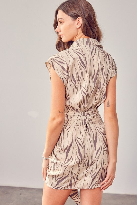 TIGER PRINT FRONT TIE DRESS