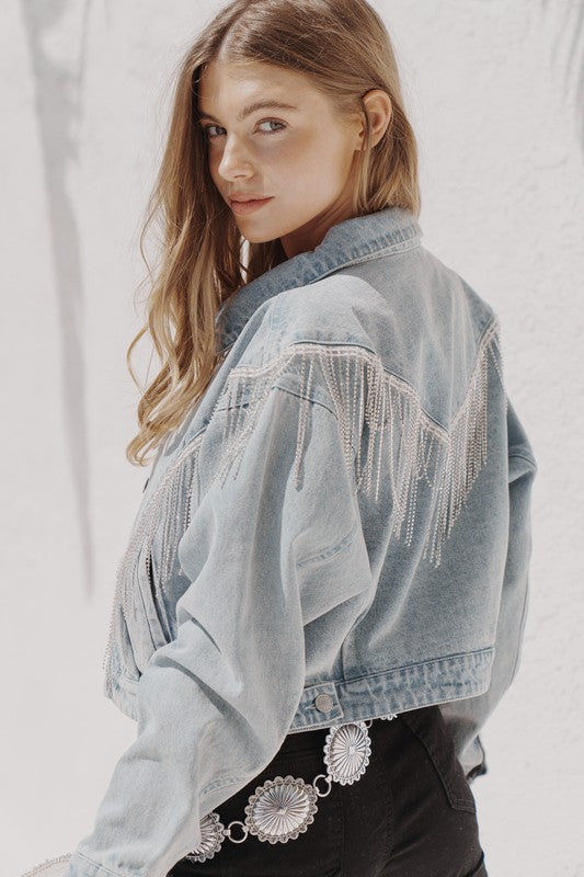 Denim Chevron Fringe Jacket