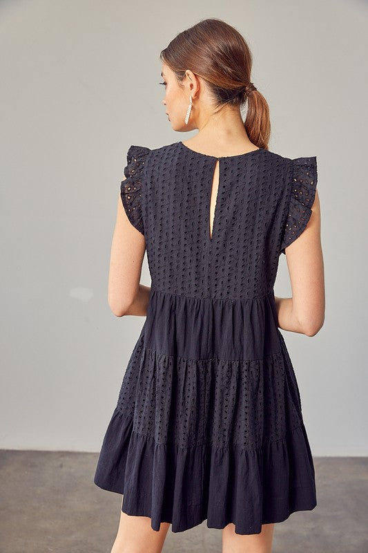 CROCHET MAGIC V-NECK EYELET DRESS