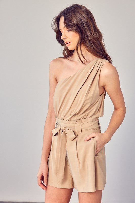 GOLDEN ONE SHOULDER SELF TIE ROMPER