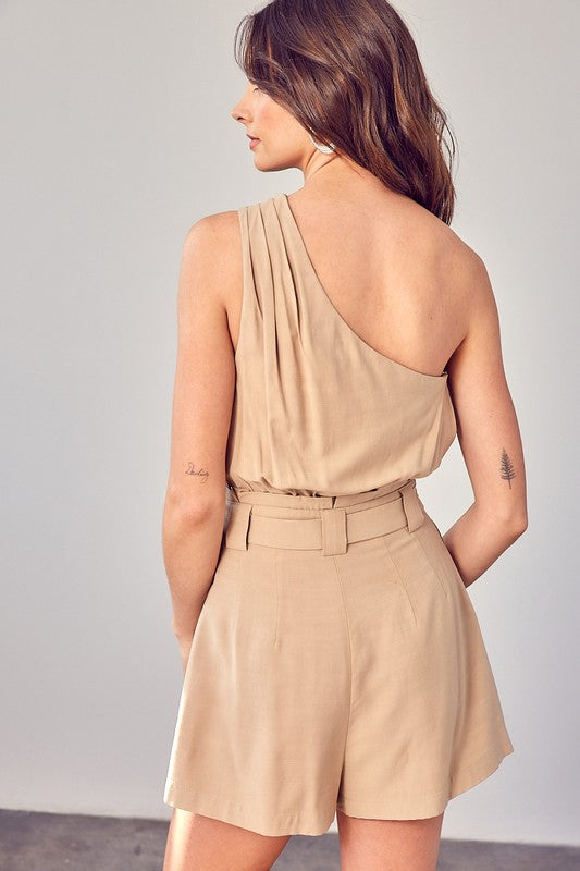 GOLDEN ONE SHOULDER SELF TIE ROMPER