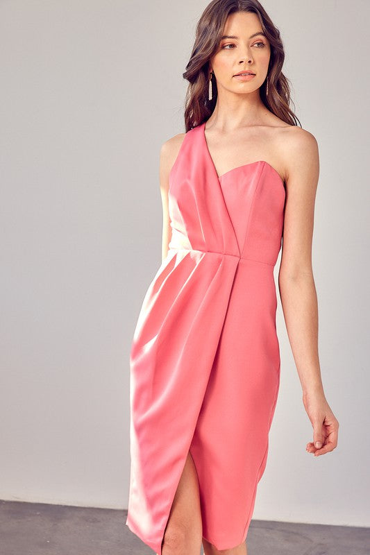 KATE ONE SHOULDER OVERLAP DRESS