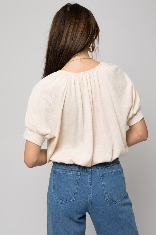 Shirring Neck Rib Top