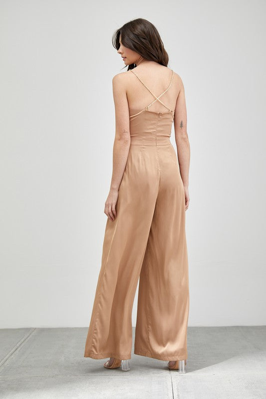 Elegant Affair Cowl Neck Trim Detail Jumpsuit