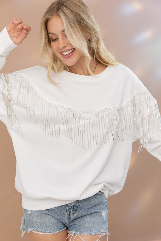 Nashville Rhinestone Fringe Pullover Top