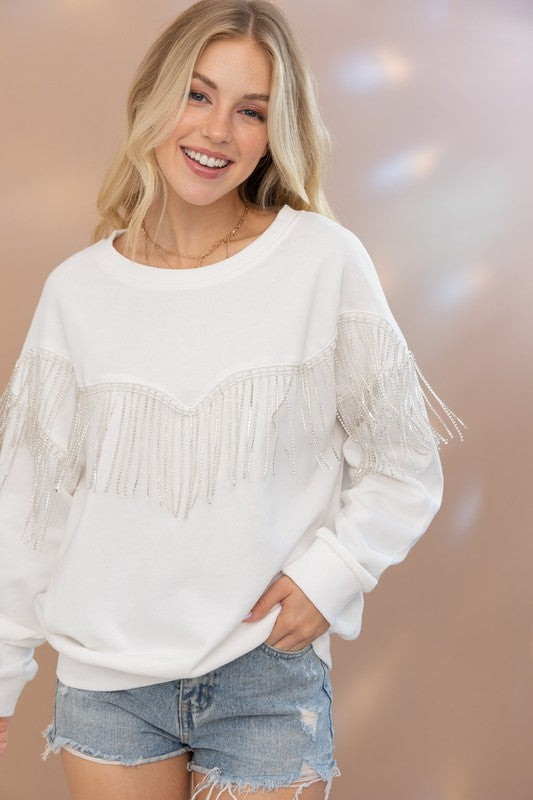 Nashville Rhinestone Fringe Pullover Top