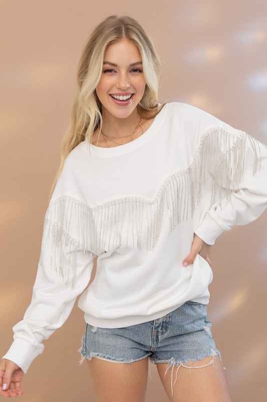 Nashville Rhinestone Fringe Pullover Top