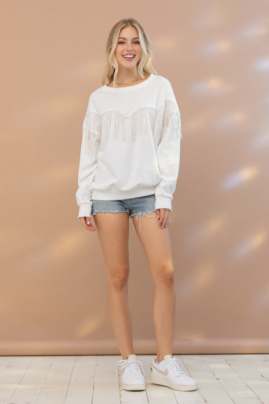 Nashville Rhinestone Fringe Pullover Top