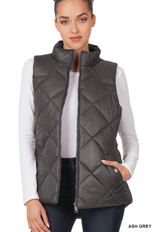 DIAMOND QUILTED ZIP FRONT VEST