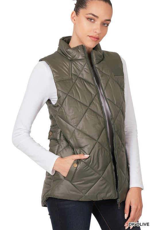 DIAMOND QUILTED ZIP FRONT VEST