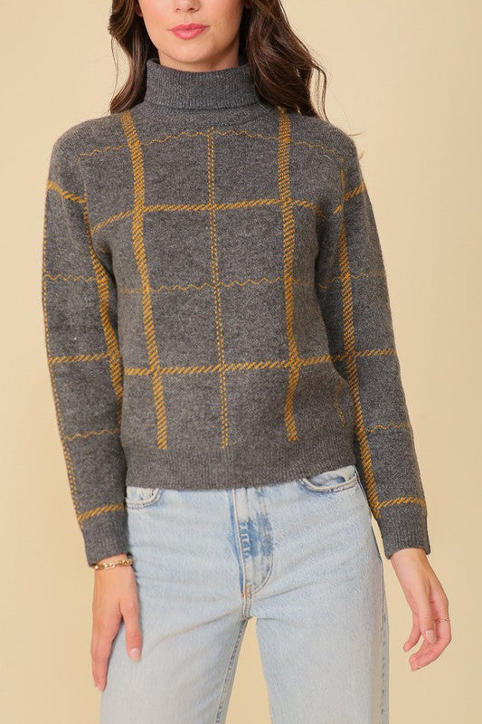 Keep it Cozy Plaid Turtle Neck Sweater