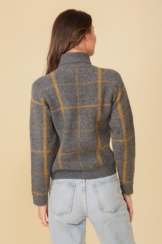 Keep it Cozy Plaid Turtle Neck Sweater