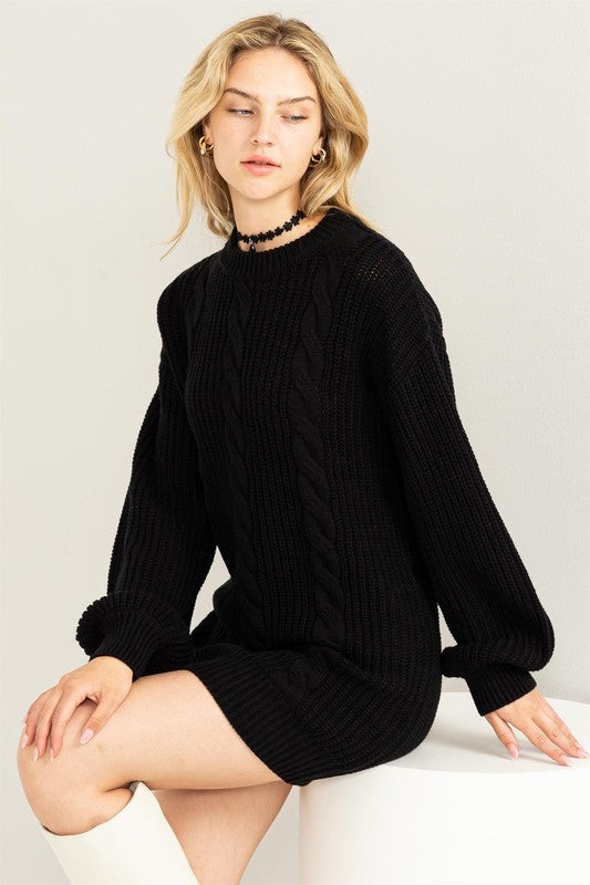 Carley Cable-Knit Ribbed Mini Sweater Dress