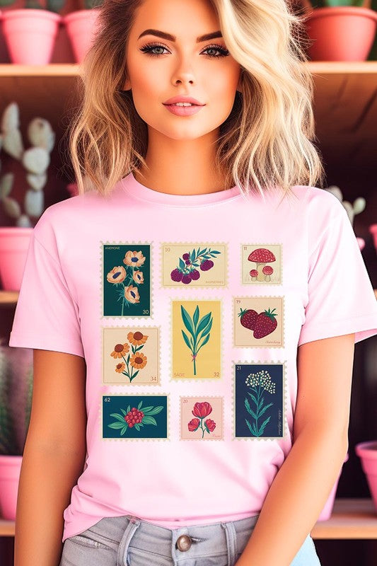 Plants Stamps Graphic T Shirts