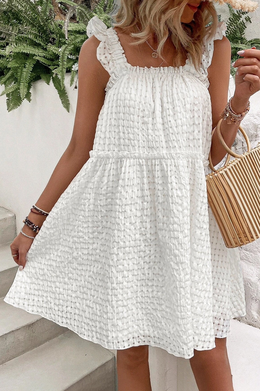 Preorder Ruffled Square Neck Wide Strap Dress