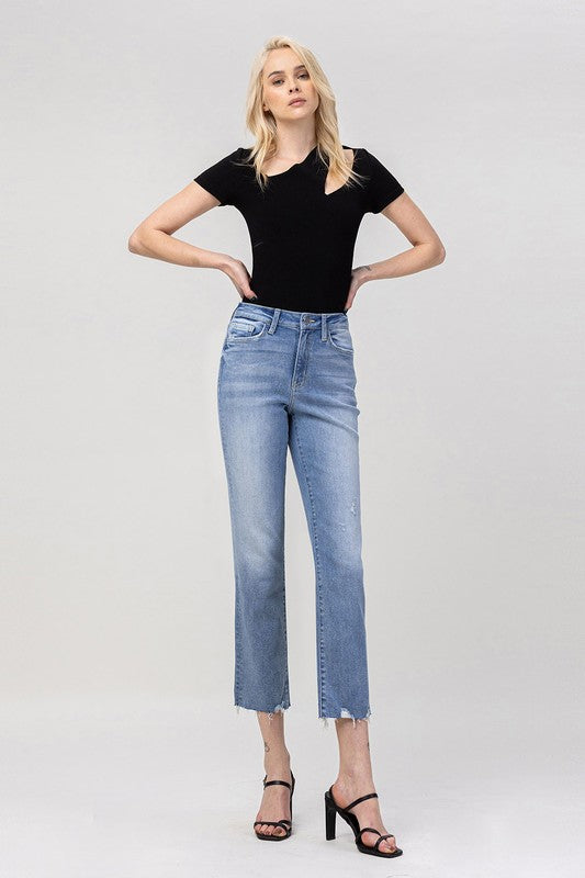 High Rise Crop Straight Jeans