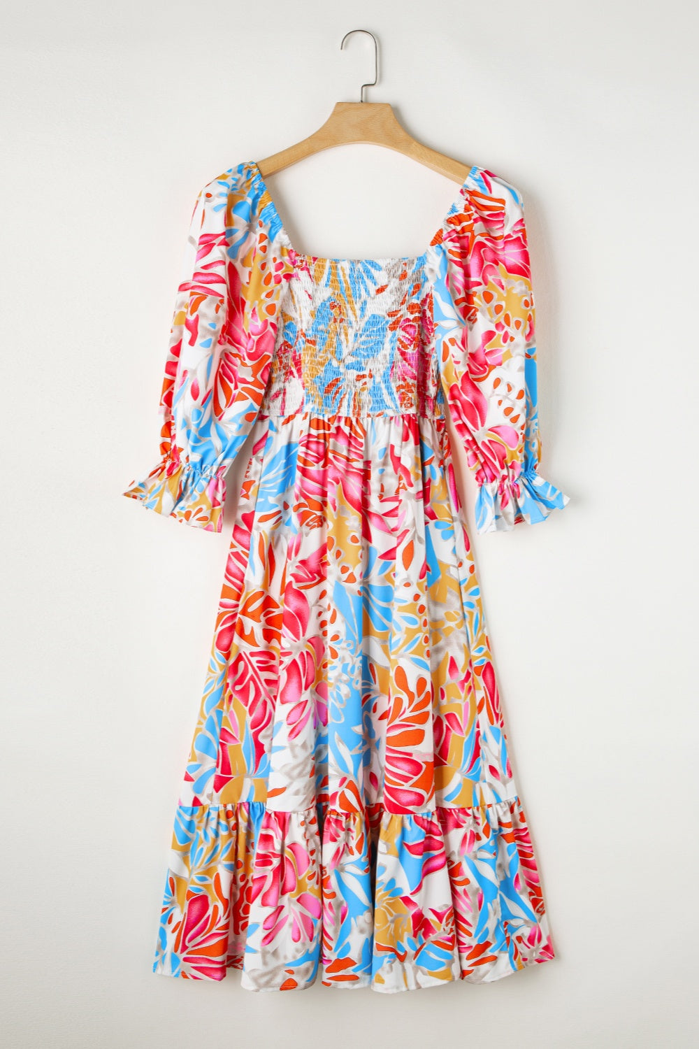 Preorder Smocked Printed Half Sleeve Midi Dress