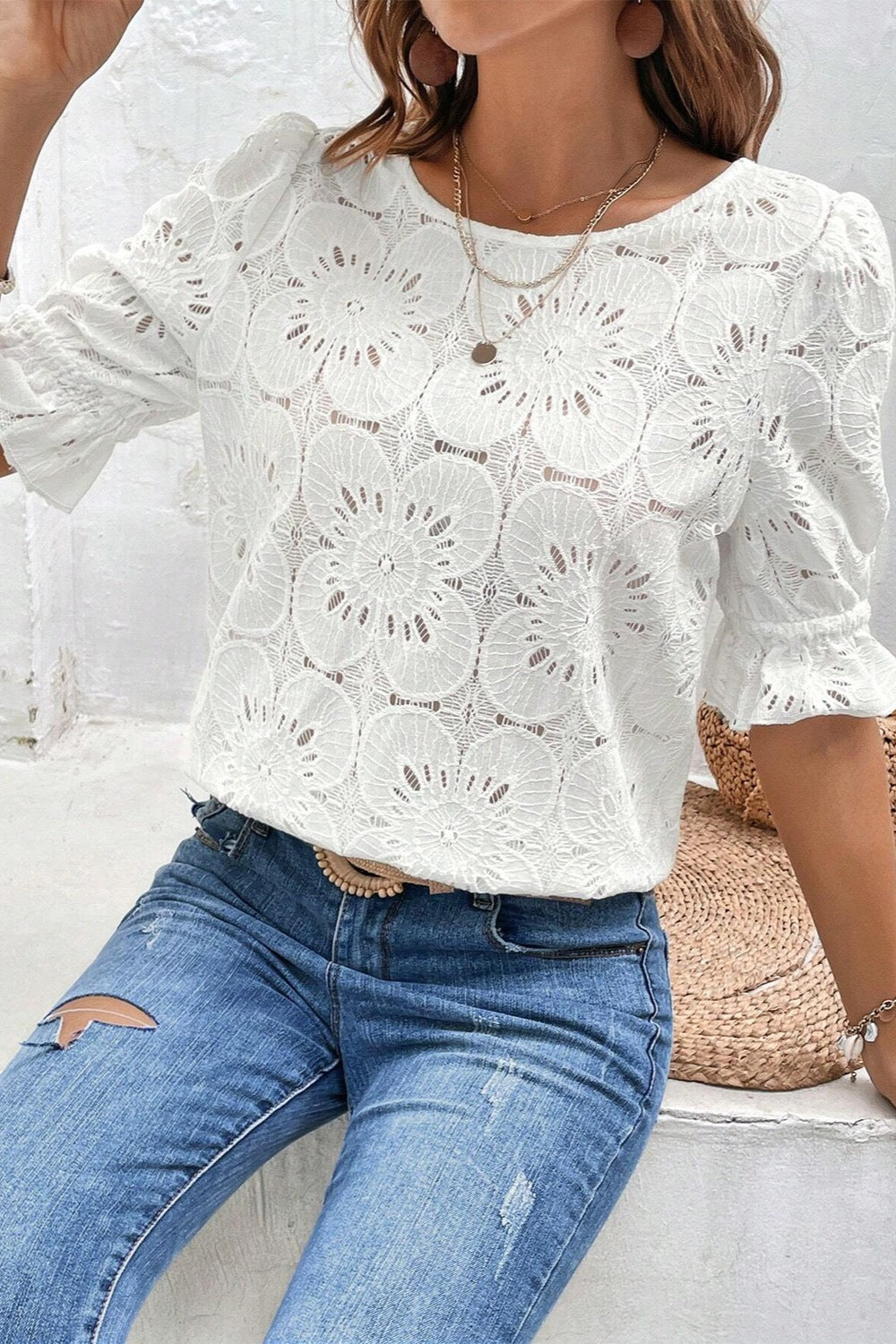 Preorder Round Neck Flounce Sleeve Blouse