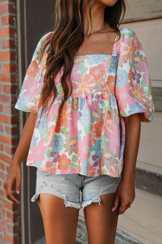 Preorder Printed Square Neck Half Sleeve Blouse