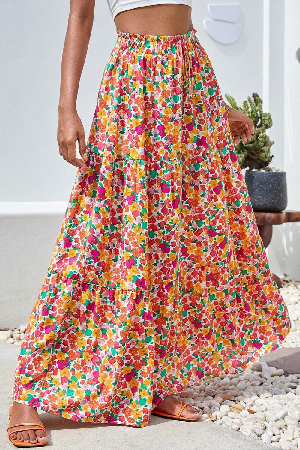 Preorder Printed Elastic Waist Maxi Skirt