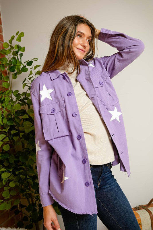 Star Gaze Printed Military Jacket