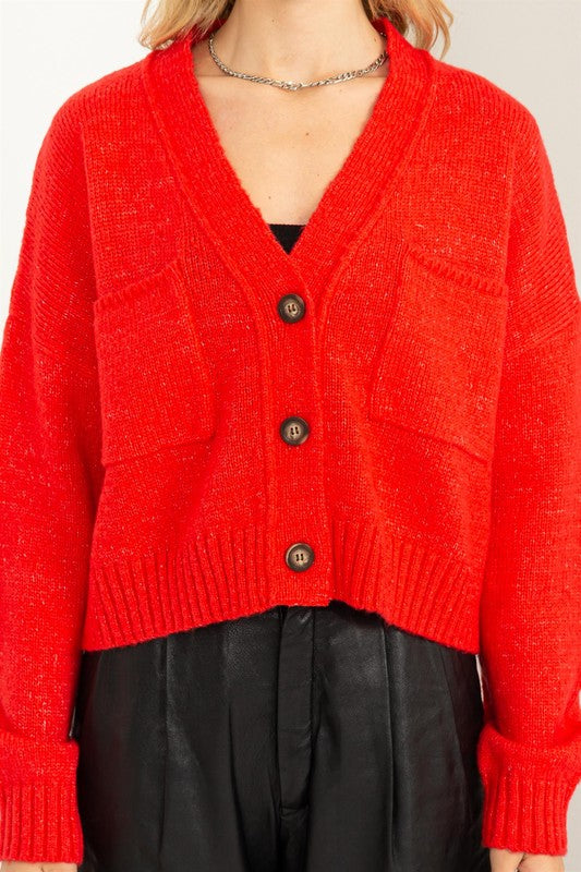 Good Mood Crop Shoulder Cropped Cardigan Sweater