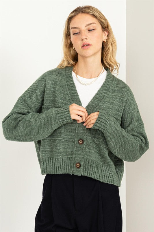 Good Mood Crop Shoulder Cropped Cardigan Sweater