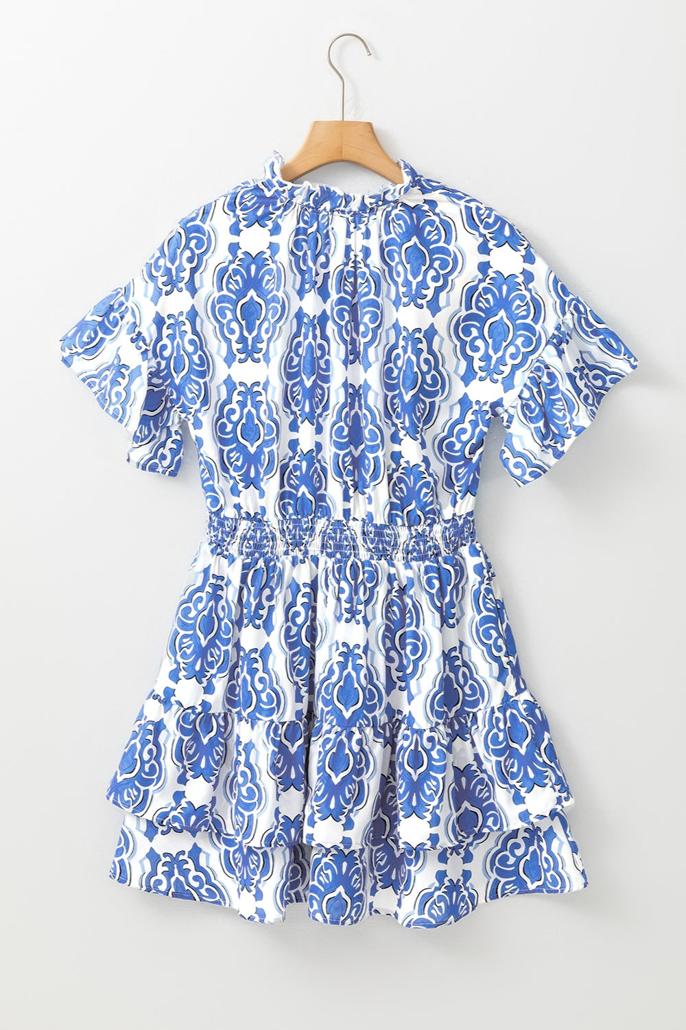 Preorder Printed Tie Neck Short Sleeve Mini Dress