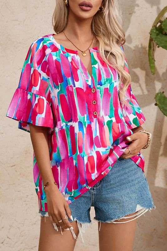 Preorder Printed Notched Half Sleeve Blouse