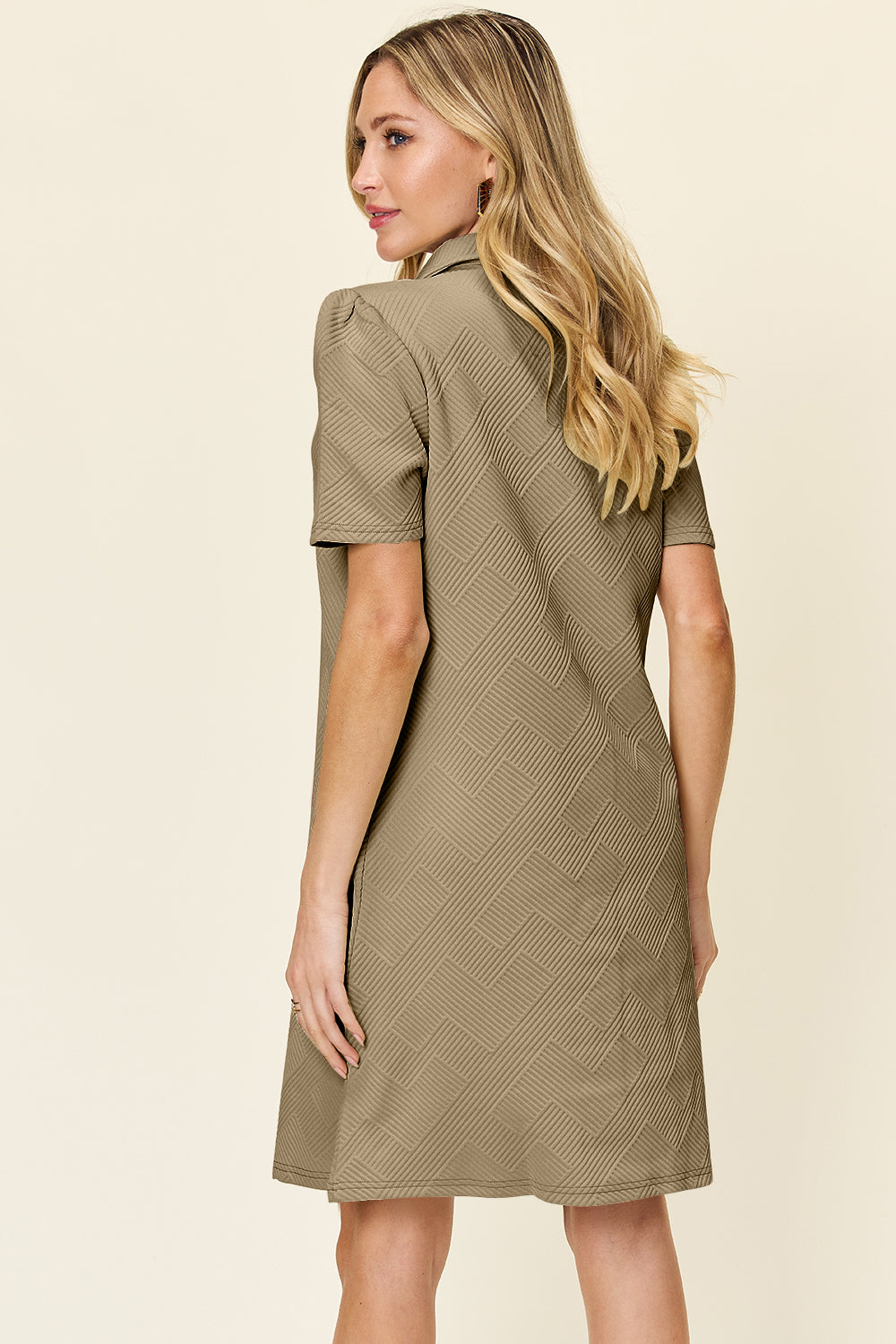 Preorder Full Size Texture Collared Neck Short Sleeve Dress