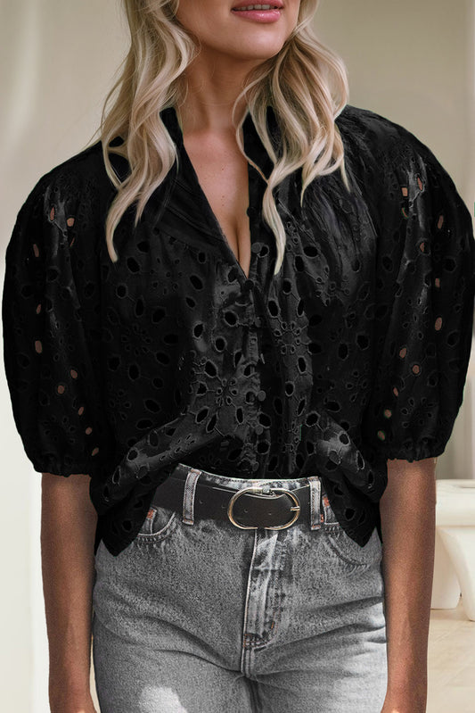 Preorder Eyelet Button Up Half Sleeve Blouse