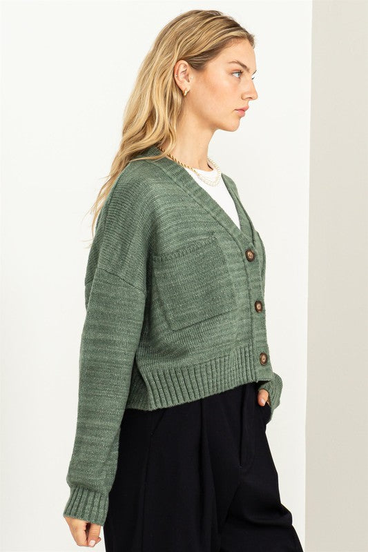 Good Mood Crop Shoulder Cropped Cardigan Sweater