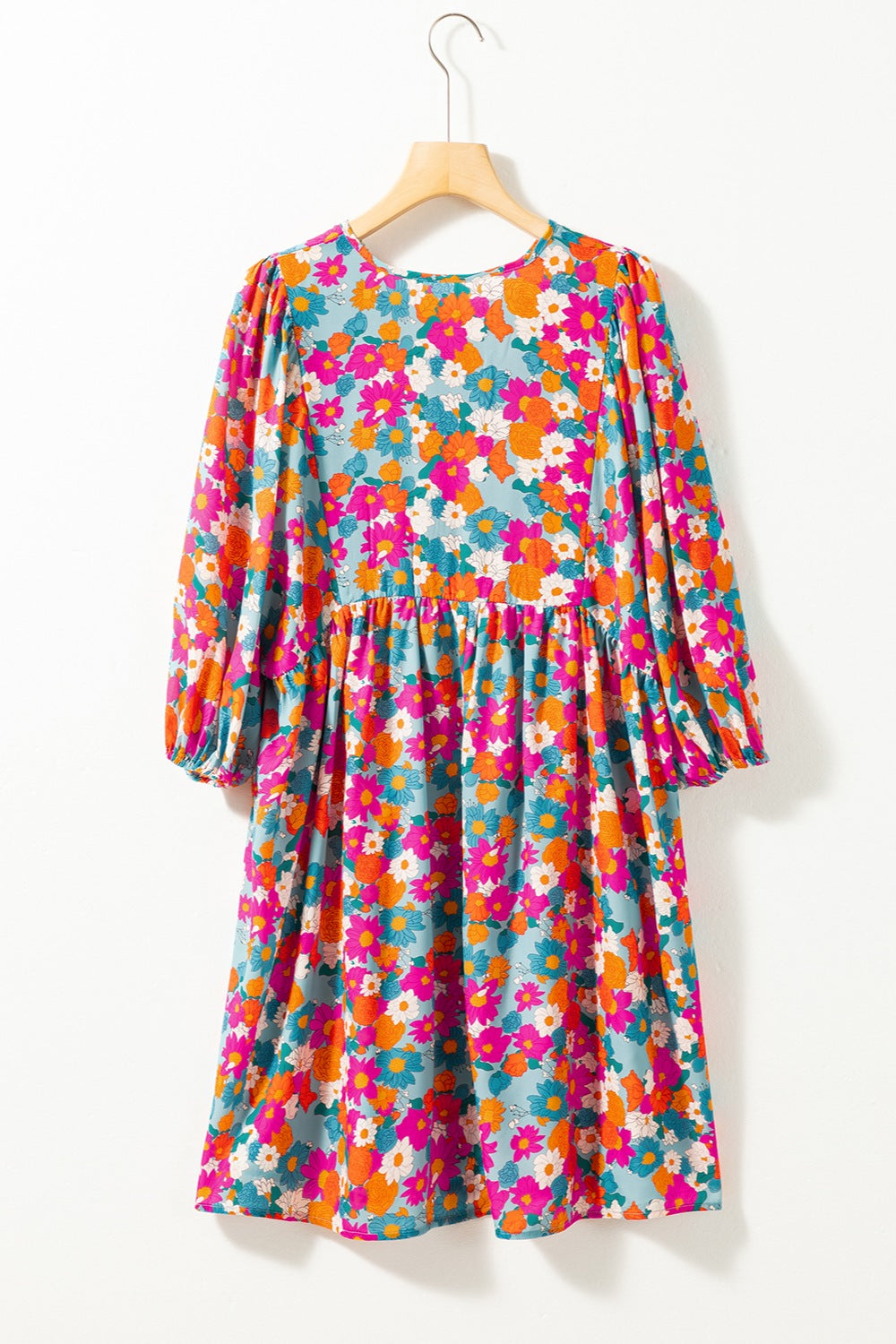 Preorder Floral Tie Neck Puff Sleeve Mini Dress