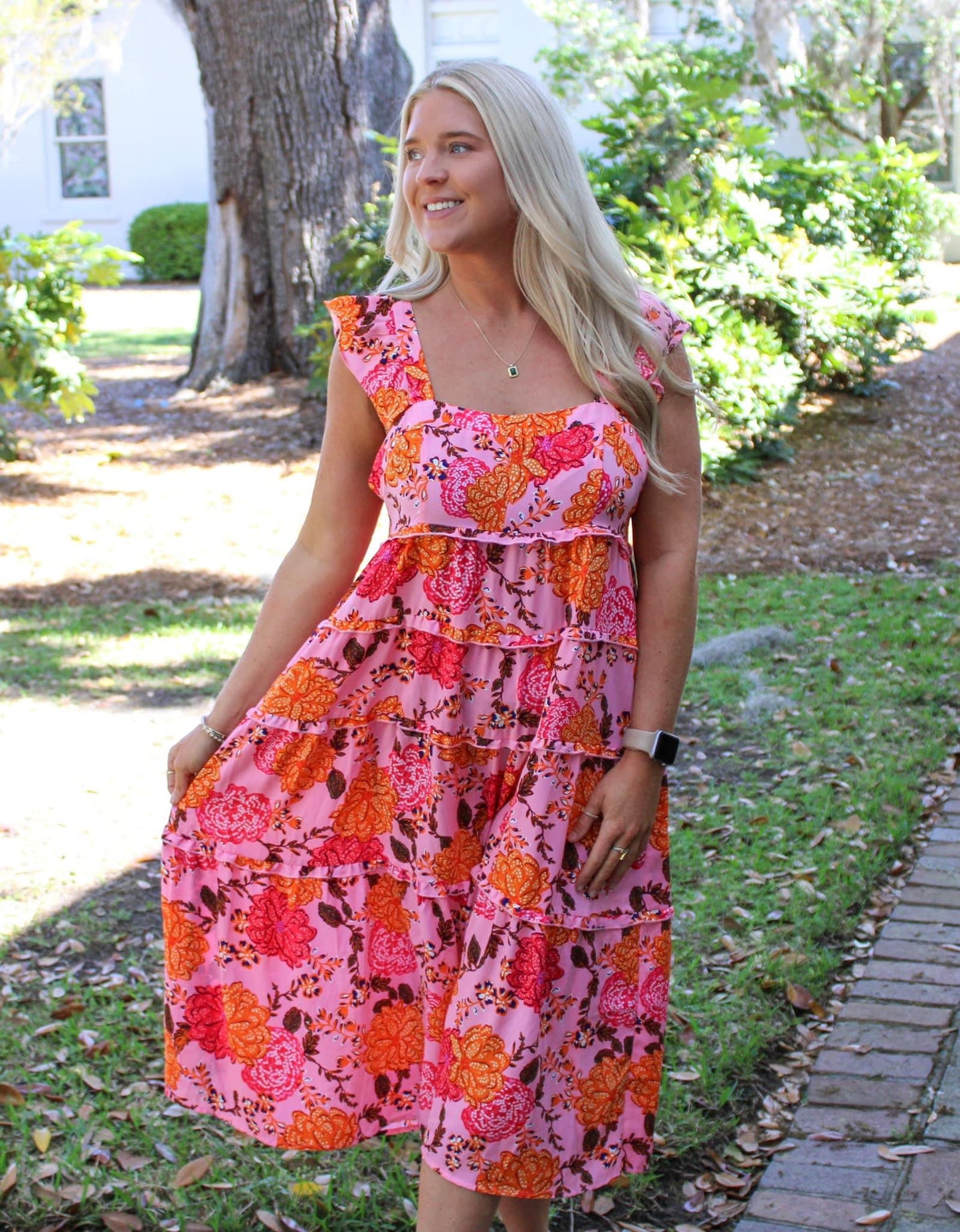 Preorder Ruffled Floral Square Neck Tiered Dress