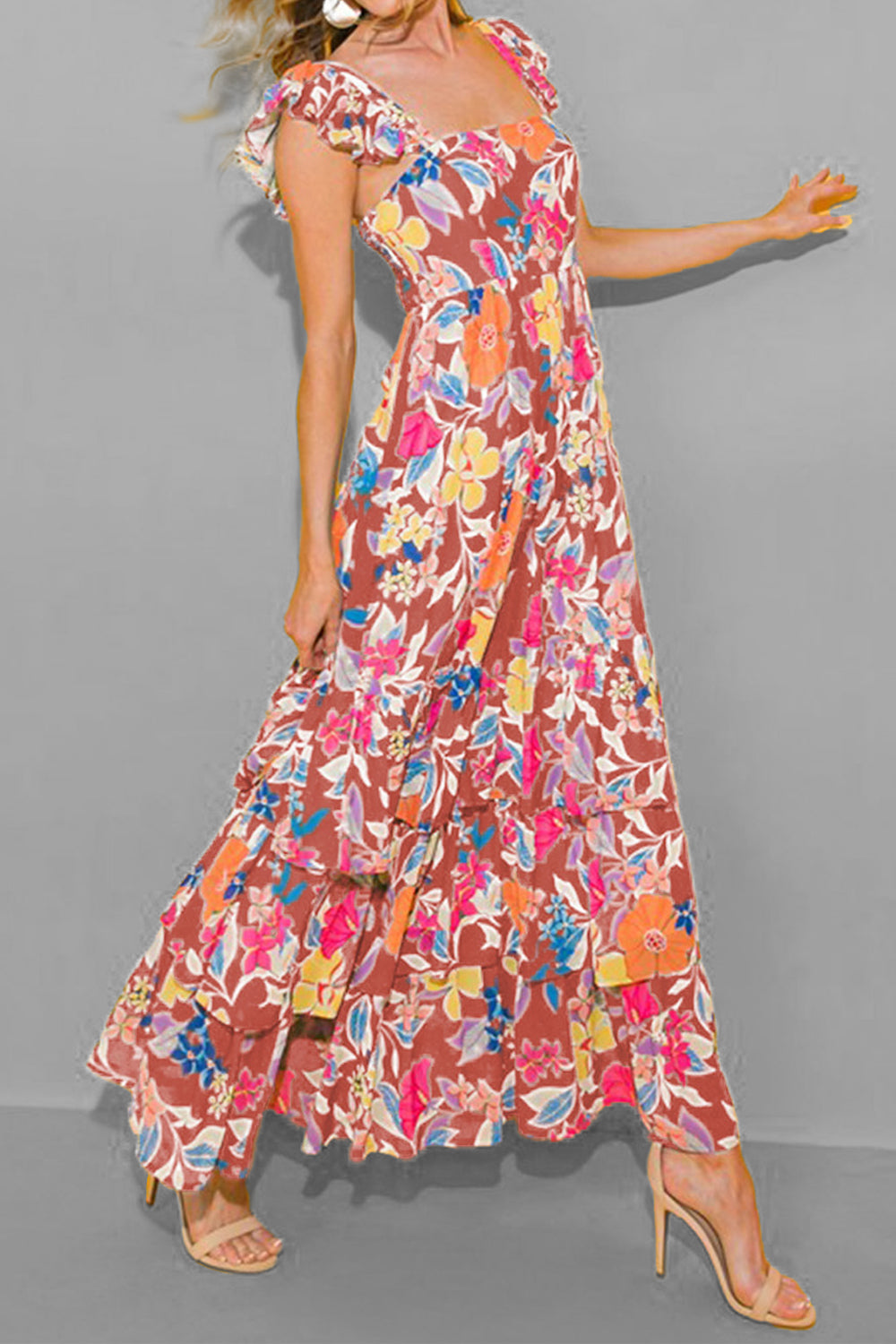 Preorder Tiered Ruffled Printed Sleeveless Dress