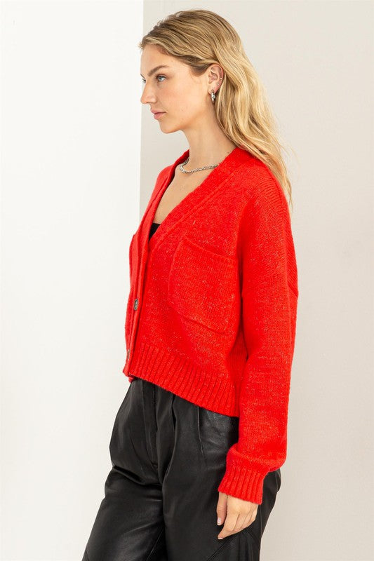 Good Mood Crop Shoulder Cropped Cardigan Sweater