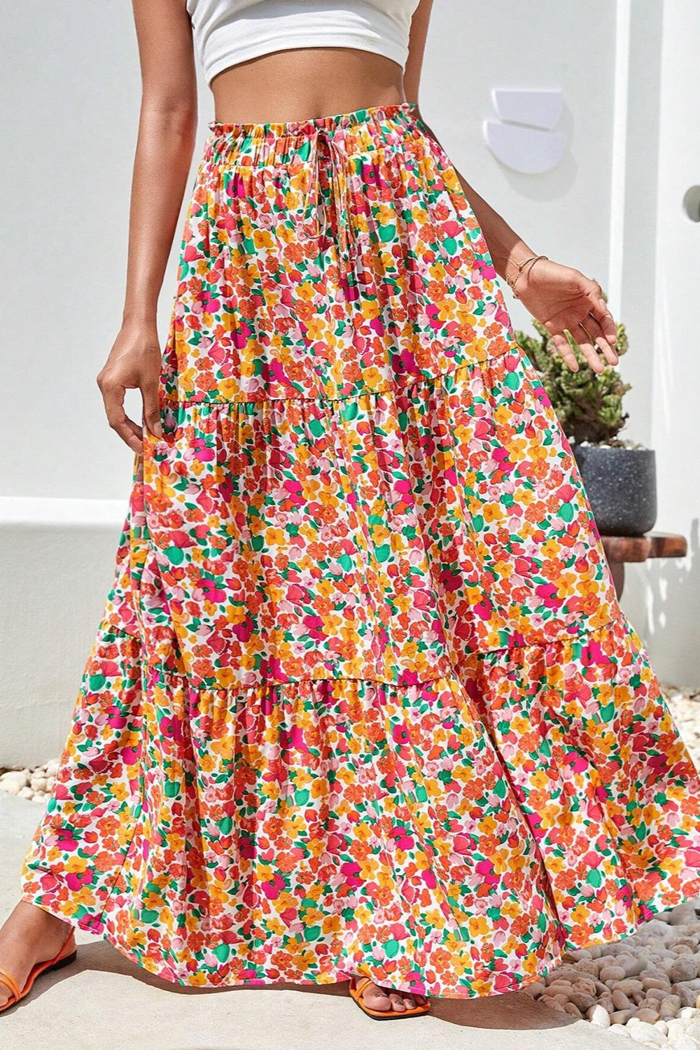 Preorder Printed Elastic Waist Maxi Skirt