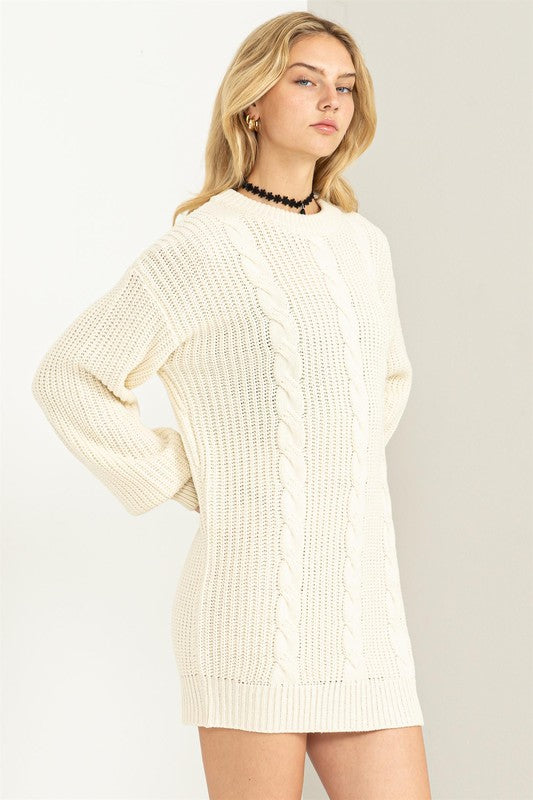 Carley Cable-Knit Ribbed Mini Sweater Dress