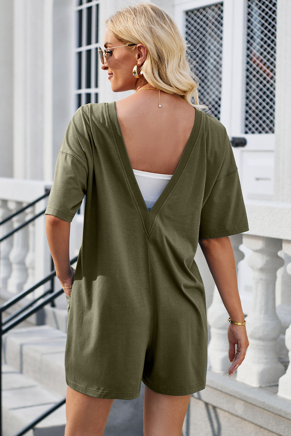 Preorder Backless Round Neck Half Sleeve Romper