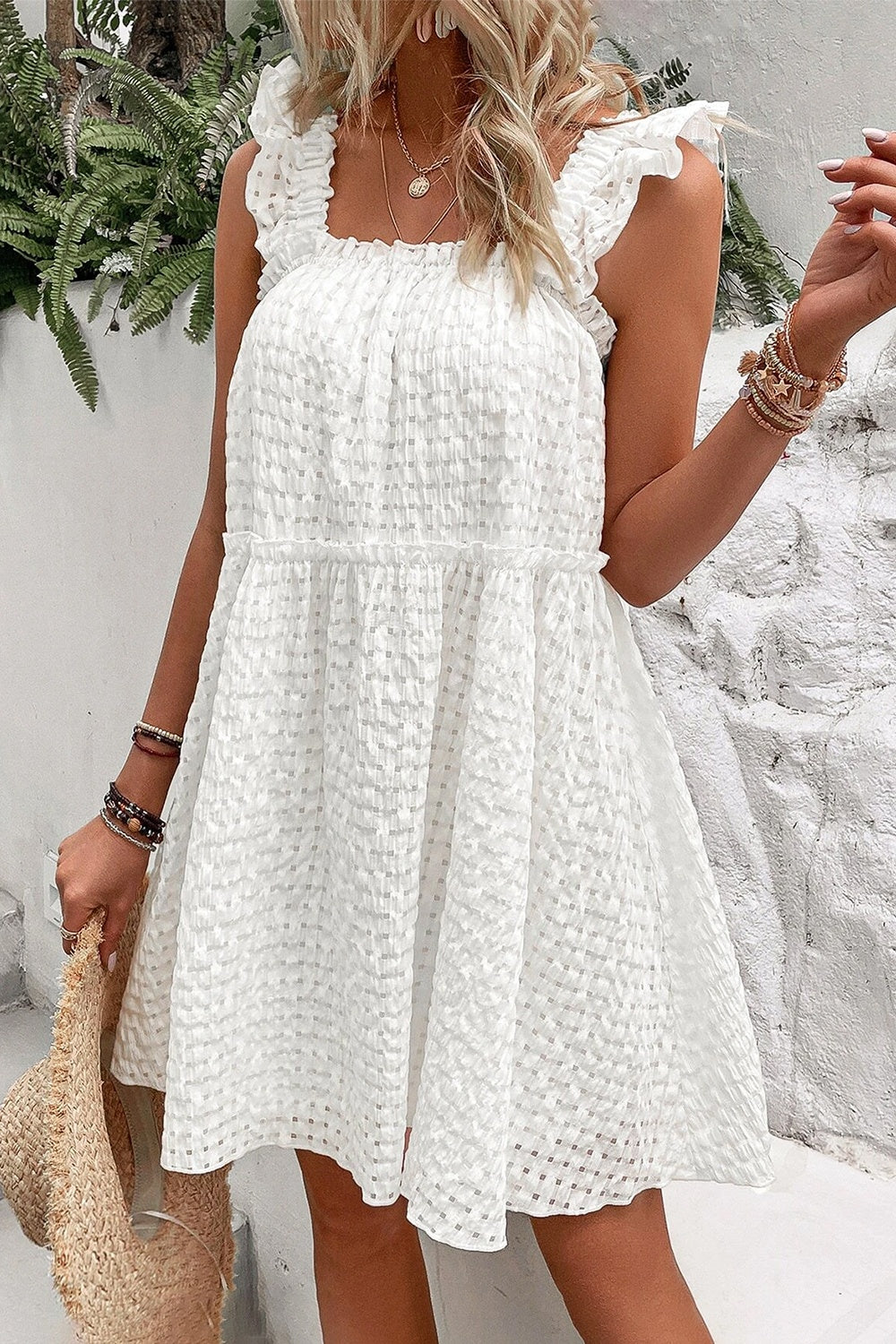 Preorder Ruffled Square Neck Wide Strap Dress