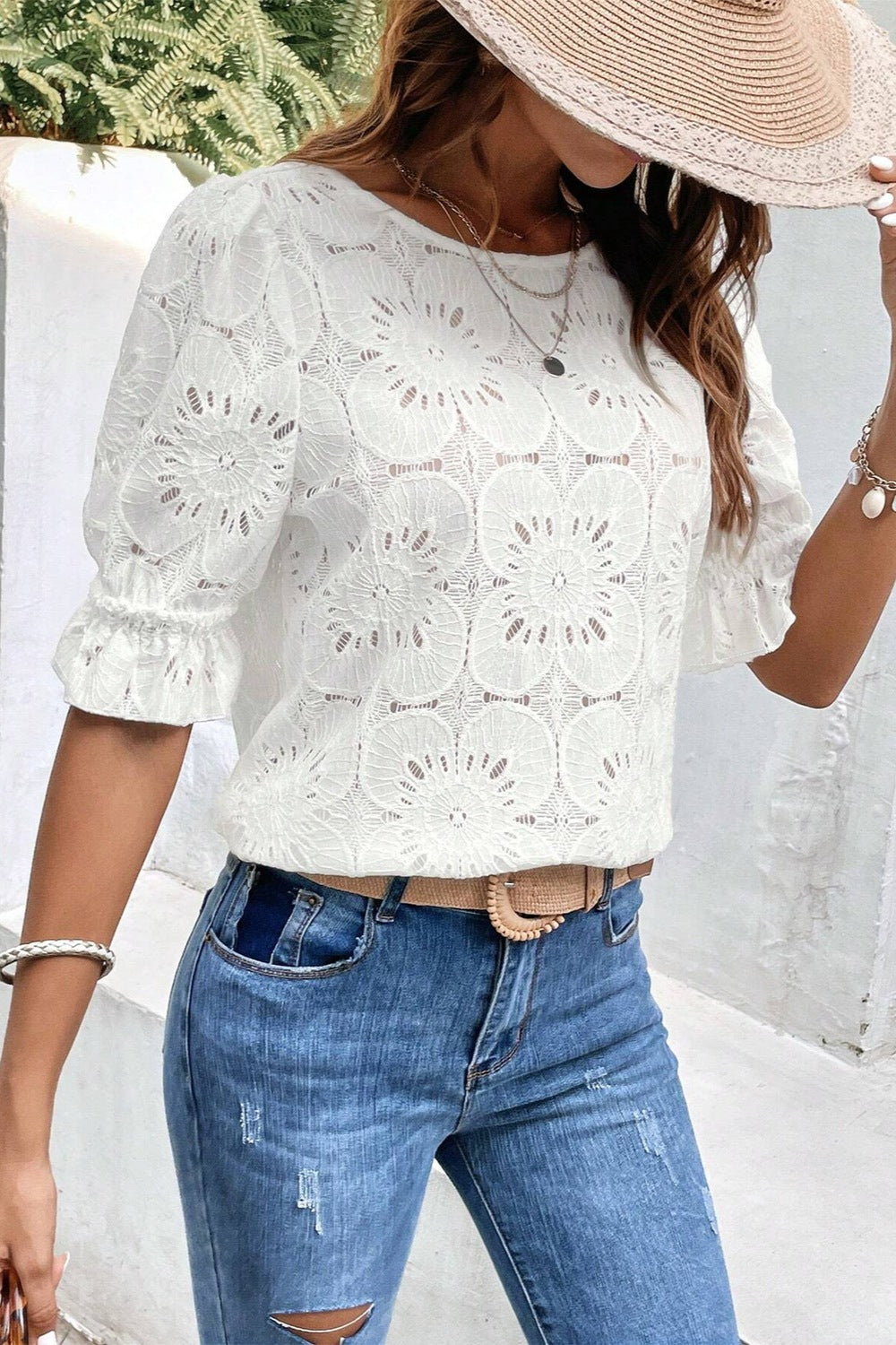 Preorder Round Neck Flounce Sleeve Blouse